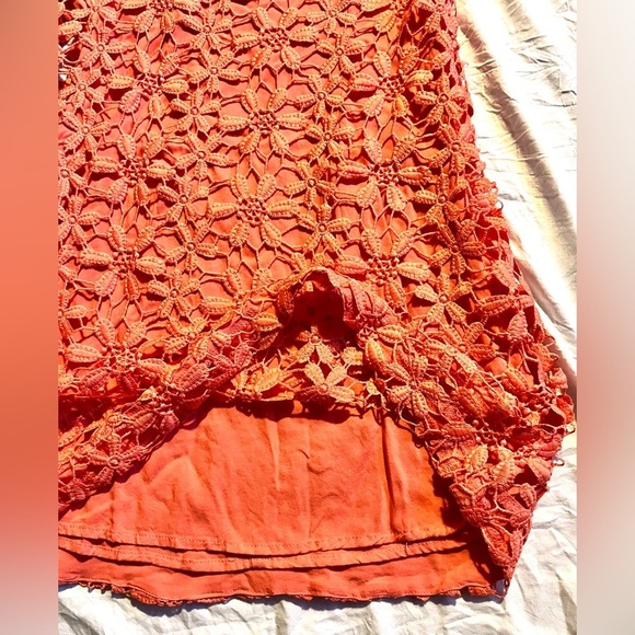 Hollister Women’s Coral Orange Floral Lace Sleeveless Dress Size Small - Picture 8 of 12